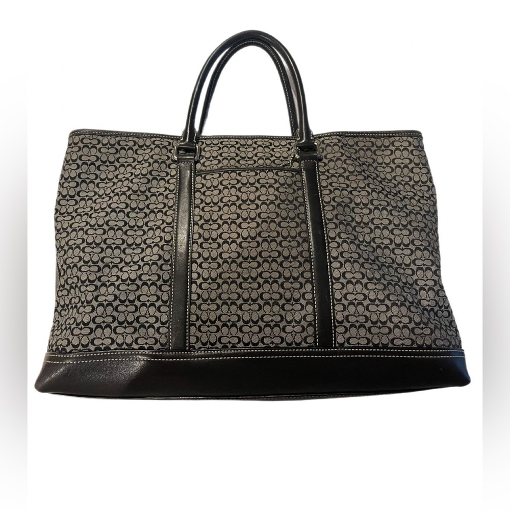 Coach Black Signature Canvas Leather Laptop Tote Large - Picture 2 of 13